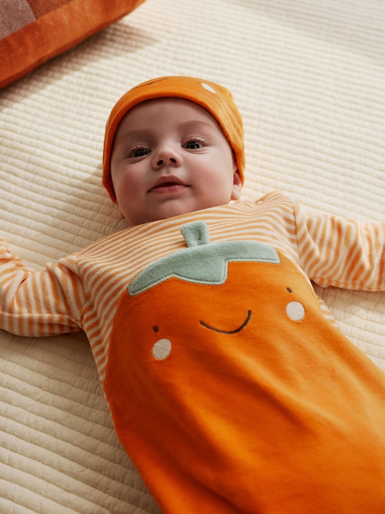 Orange Halloween Velour Pumpkin Dress Up Baby Sleepsuit (0mths-2yrs) - Image 2 of 12