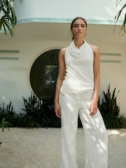White Wide Leg Embossed Trousers - Image 3 of 8