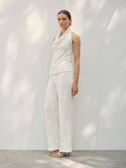 White Wide Leg Embossed Trousers - Image 4 of 8
