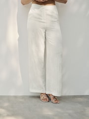 White Wide Leg Embossed Trousers - Image 5 of 8