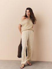 Ecru/Cream Satin Jacquard Harem Trousers - Image 2 of 8