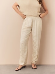 Ecru/Cream Satin Jacquard Harem Trousers - Image 3 of 8