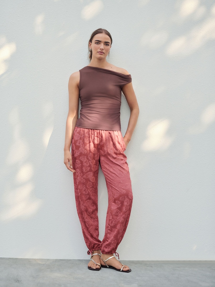 Pink Satin Jacquard Harem Trousers - Image 1 of 9