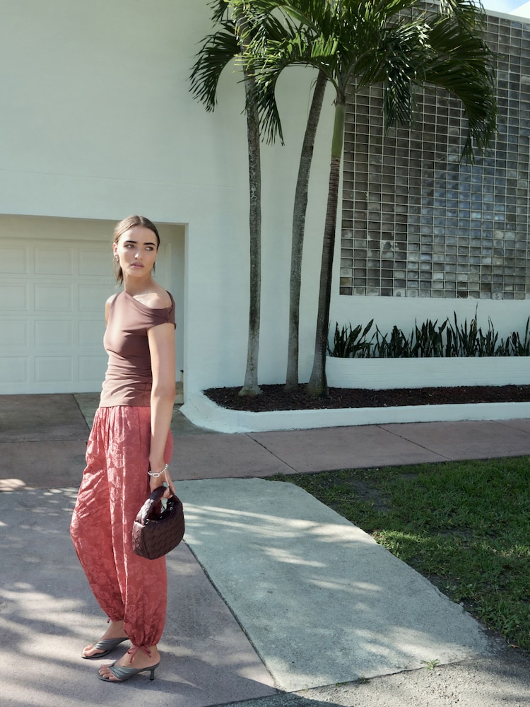 Pink Satin Jacquard Harem Trousers - Image 2 of 9