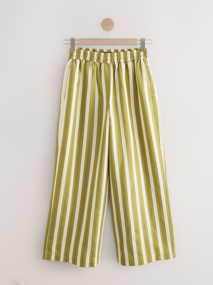 Khaki Green Wide Leg Striped Trousers - Image 1 of 3