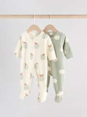 Sage Green Baby Micro Fleece Two Way Zip Sleepsuits 2 Pack - Image 1 of 1