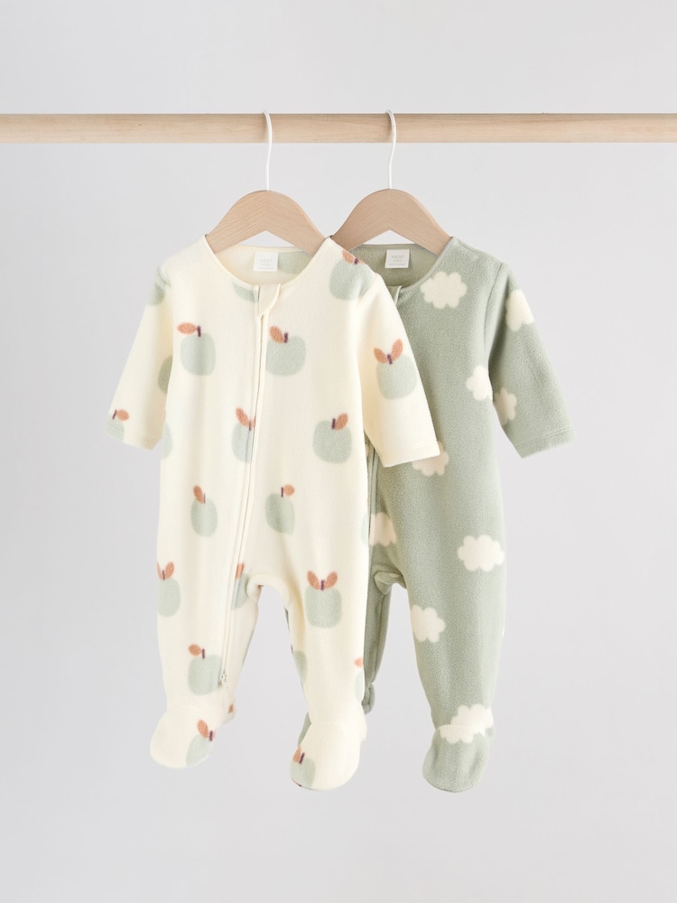 Sage Green Baby Micro Fleece Two Way Zip Sleepsuits 2 Pack - Image 1 of 1 Sage Green Baby Micro Fleece Two Way Zip Sleepsuits 2 Pack - Image 1 of 1