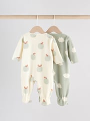 Sage Green Baby Micro Fleece Two Way Zip Sleepsuits 2 Pack - Image 2 of 12