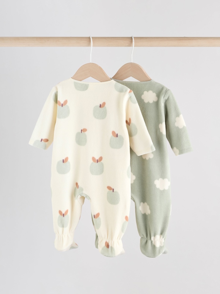 Sage Green Baby Micro Fleece Two Way Zip Sleepsuits 2 Pack - Image 2 of 12