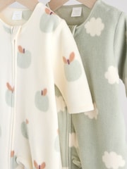 Sage Green Baby Micro Fleece Two Way Zip Sleepsuits 2 Pack - Image 6 of 12