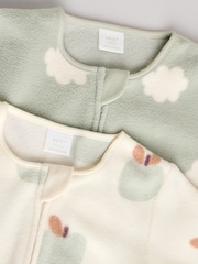 Sage Green Baby Micro Fleece Two Way Zip Sleepsuits 2 Pack - Image 7 of 12