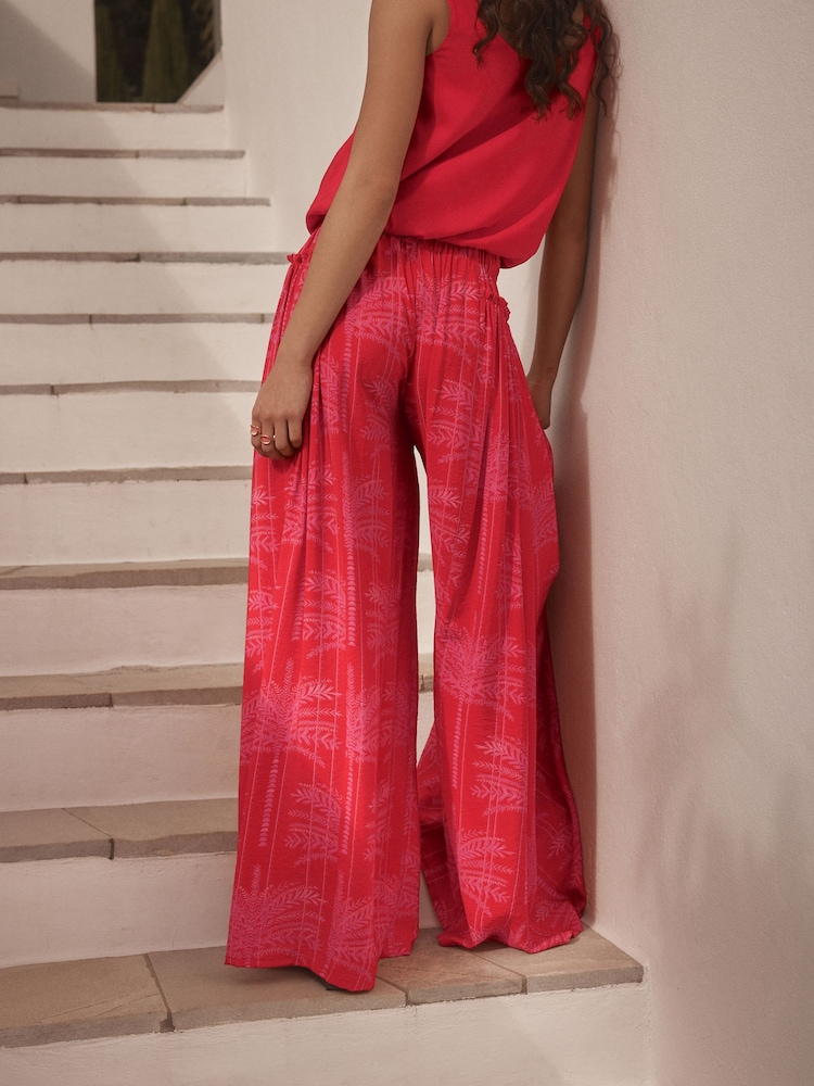 Red/Pink Print Palazzo Trousers - Image 2 of 7