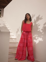 Red/Pink Print Palazzo Trousers - Image 3 of 7