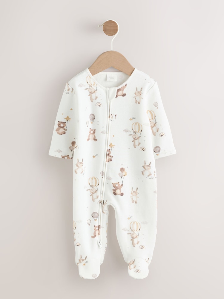 Cream Baby Two Way Zip Fleece Lined Sleepsuit - Image 1 of 7 Cream Baby Two Way Zip Fleece Lined Sleepsuit - Image 1 of 7