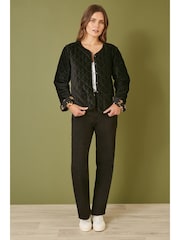 Yumi Black Velvet Quilted Jacket With Reversible Leopard Lining - Image 2 of 4