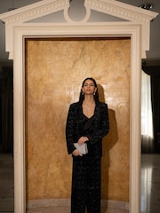 Yumi Black Velvet Sparkle Wide Leg Trousers - Image 2 of 5