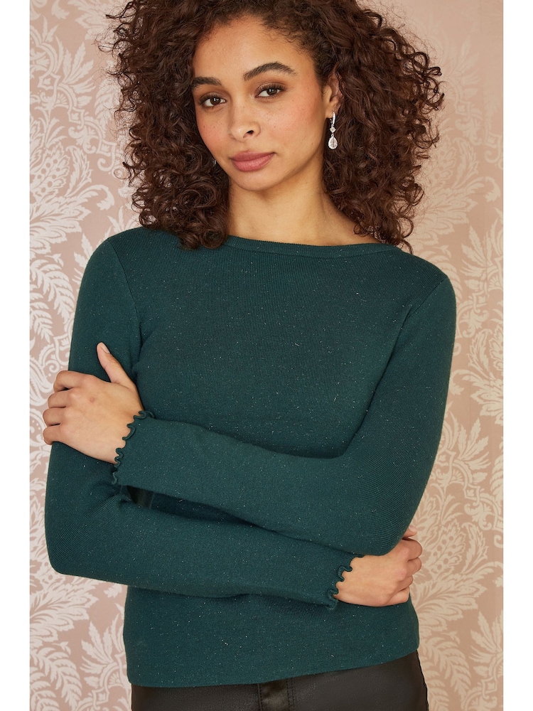 Yumi Green Sparkle Knit Jumper - Image 1 of 5