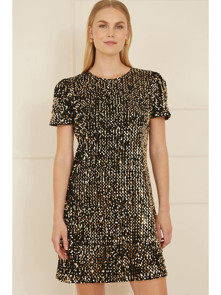 Yumi Gold Sequin Tunic Dress - Image 1 of 4