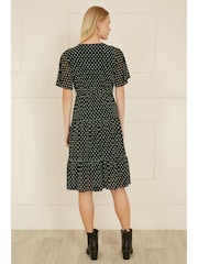 Yumi Black Dot Print Mesh Stretch Midi Skater Dress - Image 3 of 5