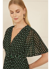 Yumi Black Dot Print Mesh Stretch Midi Skater Dress - Image 4 of 5