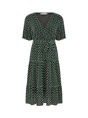 Yumi Black Dot Print Mesh Stretch Midi Skater Dress - Image 5 of 5