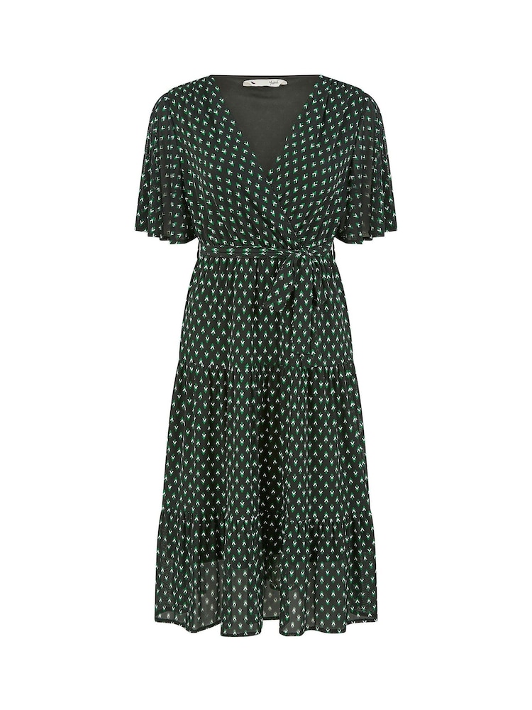 Yumi Black Dot Print Mesh Stretch Midi Skater Dress - Image 5 of 5