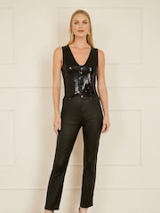Yumi Black Sequin Waistcoat With Knitted Back - Image 2 of 5