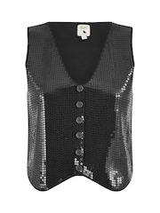 Yumi Black Sequin Waistcoat With Knitted Back - Image 5 of 5