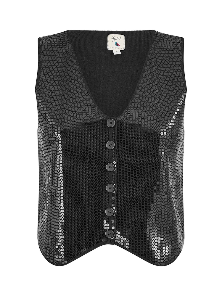 Yumi Black Sequin Waistcoat With Knitted Back - Image 5 of 5