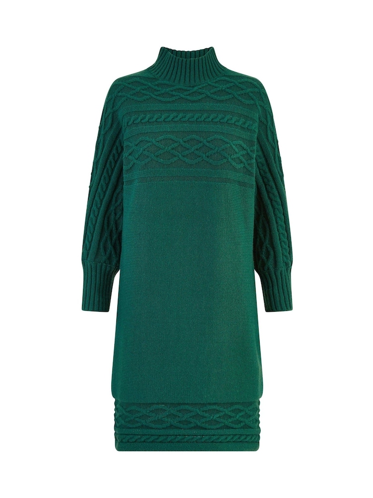 Yumi Green Cable Knit Tunic Dress - Image 5 of 5 Yumi Green Cable Knit Tunic Dress - Image 5 of 5