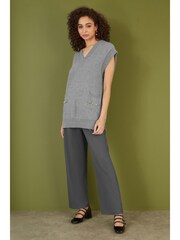 Yumi Grey Knitted Oversize Vest With Pockets And Snaffle Details - Image 1 of 5