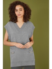 Yumi Grey Knitted Oversize Vest With Pockets And Snaffle Details - Image 2 of 5