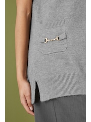 Yumi Grey Knitted Oversize Vest With Pockets And Snaffle Details - Image 4 of 5