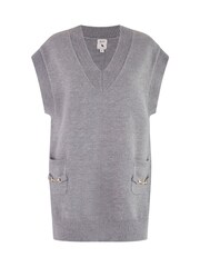 Yumi Grey Knitted Oversize Vest With Pockets And Snaffle Details - Image 5 of 5