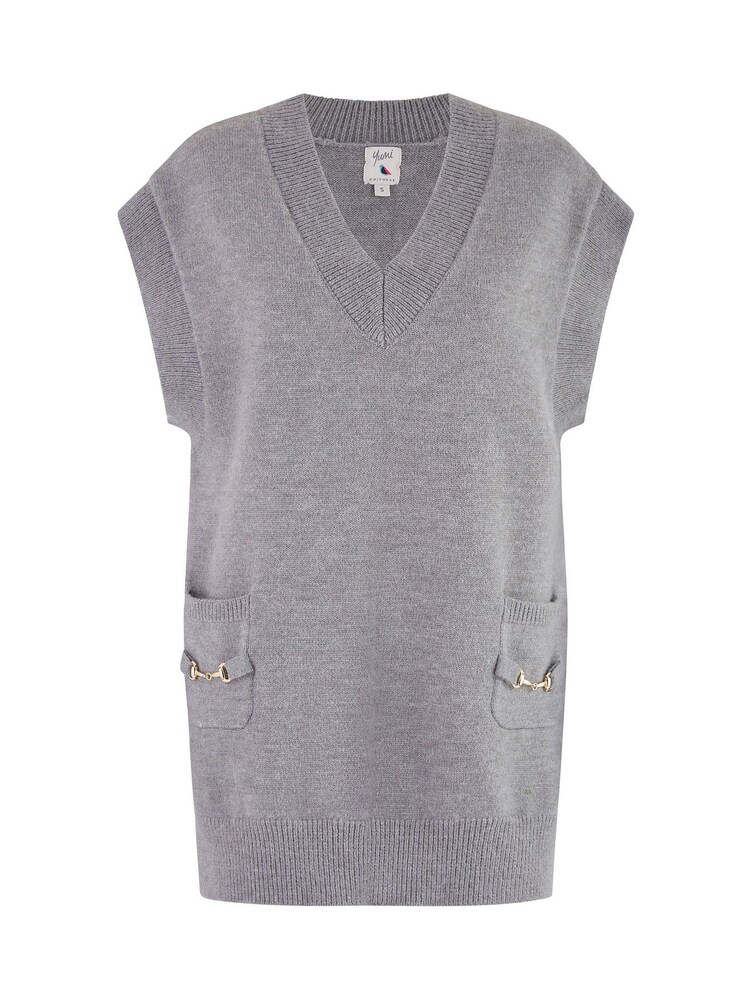 Yumi Grey Knitted Oversize Vest With Pockets And Snaffle Details - Image 5 of 5