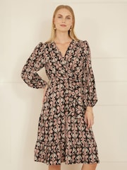 Yumi Black Ikat Long Sleeve Skater Dress - Image 1 of 4