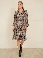Yumi Black Ikat Long Sleeve Skater Dress - Image 2 of 4