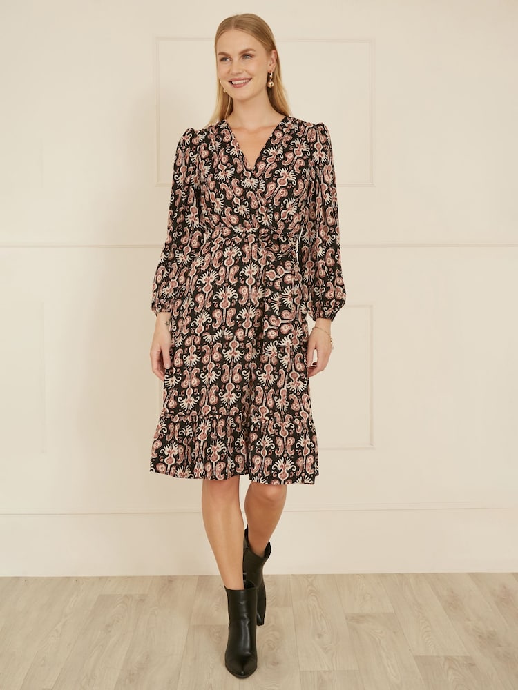 Yumi Black Ikat Long Sleeve Skater Dress - Image 2 of 4