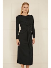Yumi Black Midi Fitted Stretch Dress With Knot Detail - Image 1 of 5