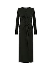 Yumi Black Midi Fitted Stretch Dress With Knot Detail - Image 5 of 5