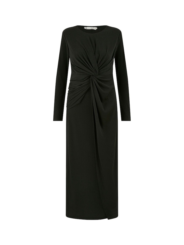 Yumi Black Midi Fitted Stretch Dress With Knot Detail - Image 5 of 5