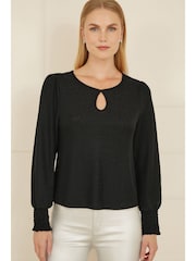 Yumi Black Sparkle Stretch Keyhole Neckline Top - Image 1 of 5