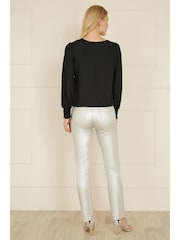 Yumi Black Sparkle Stretch Keyhole Neckline Top - Image 3 of 5