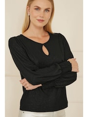 Yumi Black Sparkle Stretch Keyhole Neckline Top - Image 4 of 5