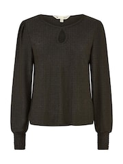 Yumi Black Sparkle Stretch Keyhole Neckline Top - Image 5 of 5