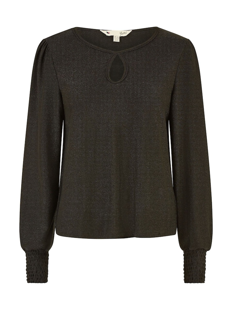 Yumi Black Sparkle Stretch Keyhole Neckline Top - Image 5 of 5