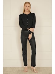 Yumi Black Metallic Knit Cardigan With Pearl Button Details - Image 2 of 5