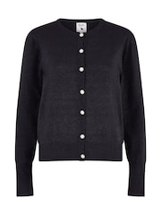 Yumi Black Metallic Knit Cardigan With Pearl Button Details - Image 5 of 5