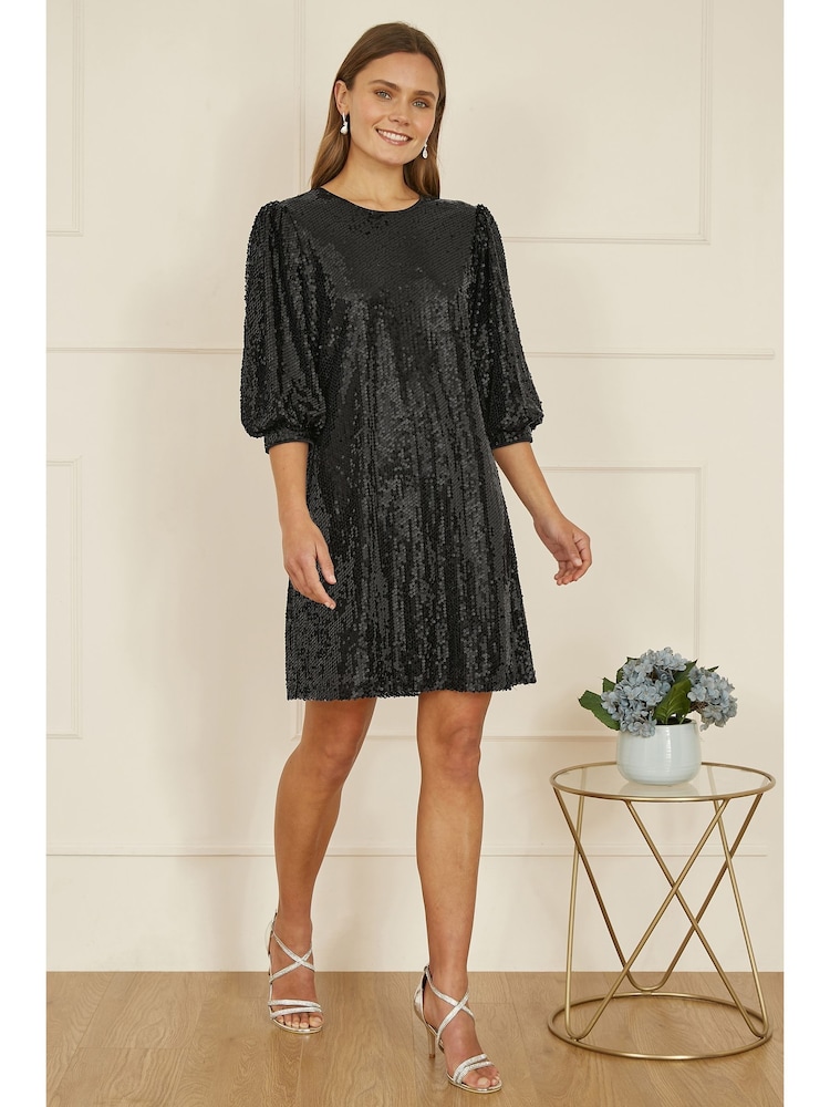 Yumi Black Sequin Tunic Dress With Balloon Sleeves - Image 2 of 4