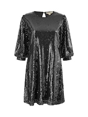 Yumi Black Sequin Tunic Dress With Balloon Sleeves - Image 4 of 4